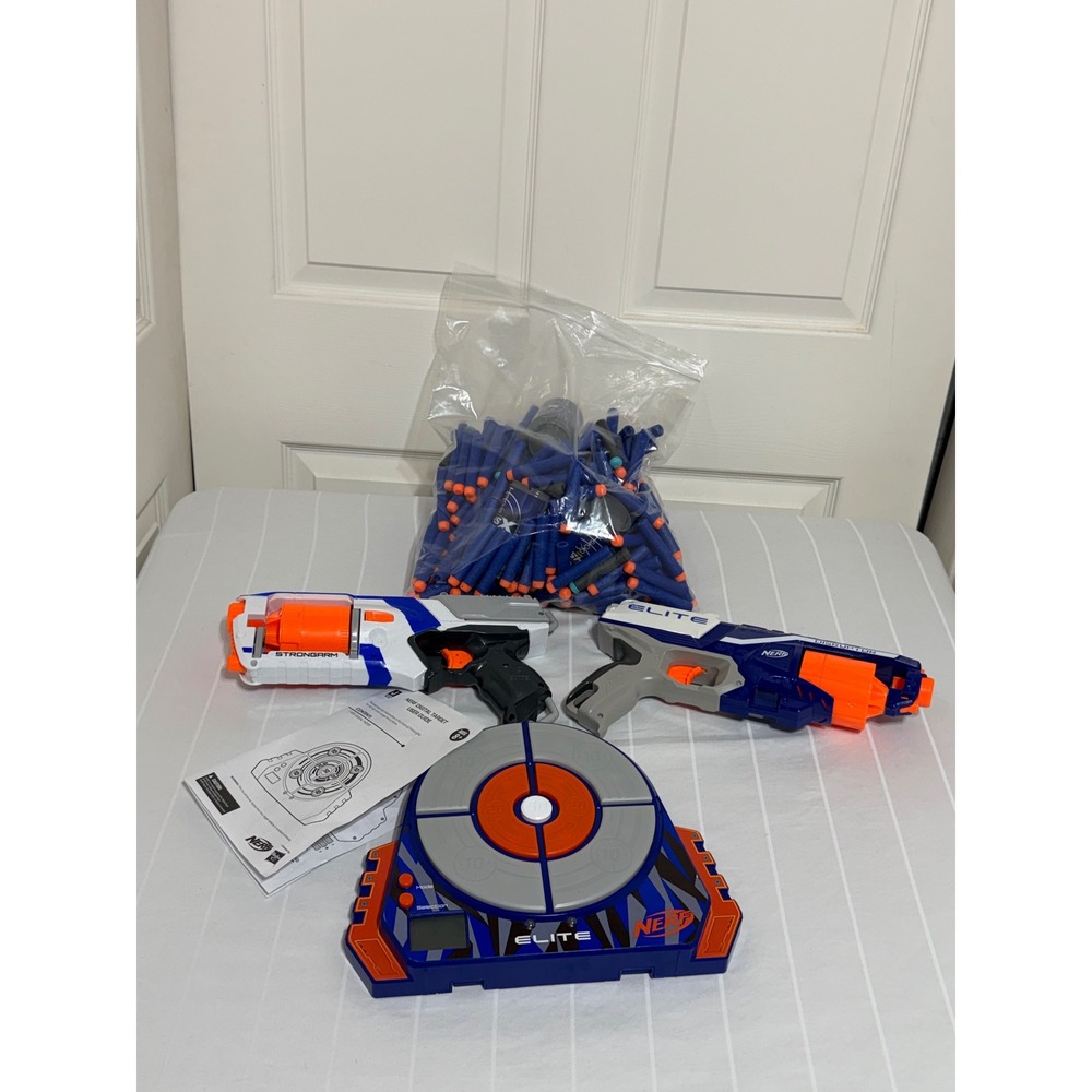 Nerf N-Strike Elite Strongarm Disruptor Blasters Digital Target and Darts Lot